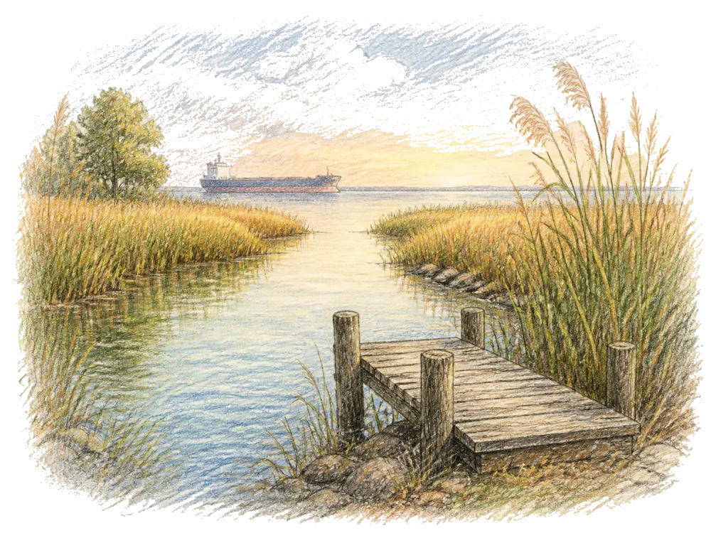 Hand-drawn colored-pencil scene of Clay Township, Michigan