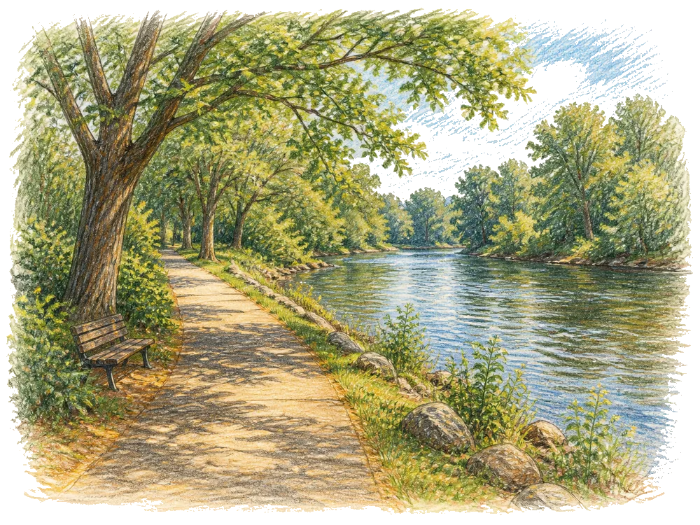 Hand-drawn colored-pencil scene of Clinton Township, Michigan