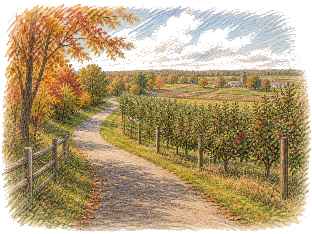 Hand-drawn colored-pencil scene of Macomb Township, Michigan