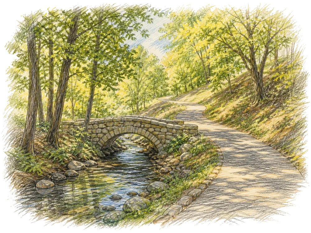 Hand-drawn colored-pencil scene of Rochester Hills, Michigan