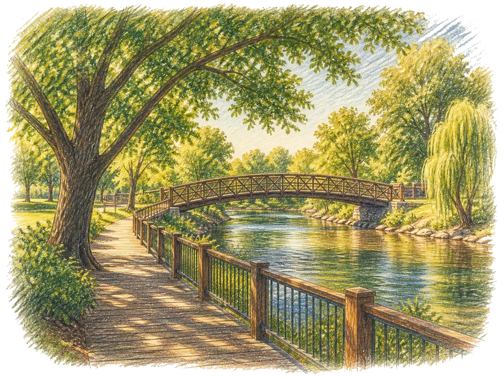 Hand-drawn colored-pencil scene of Sterling Heights, Michigan
