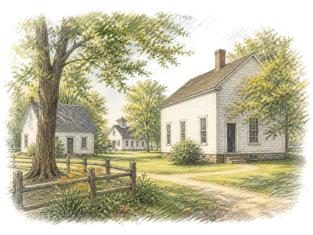 Hand-drawn colored-pencil scene of Troy, Michigan