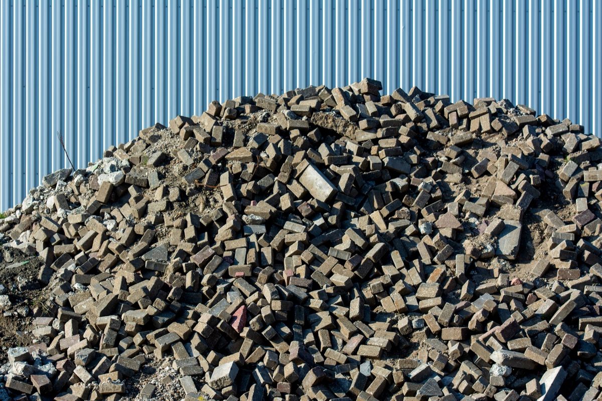 Brick and construction rubble pile ready for debris hauling