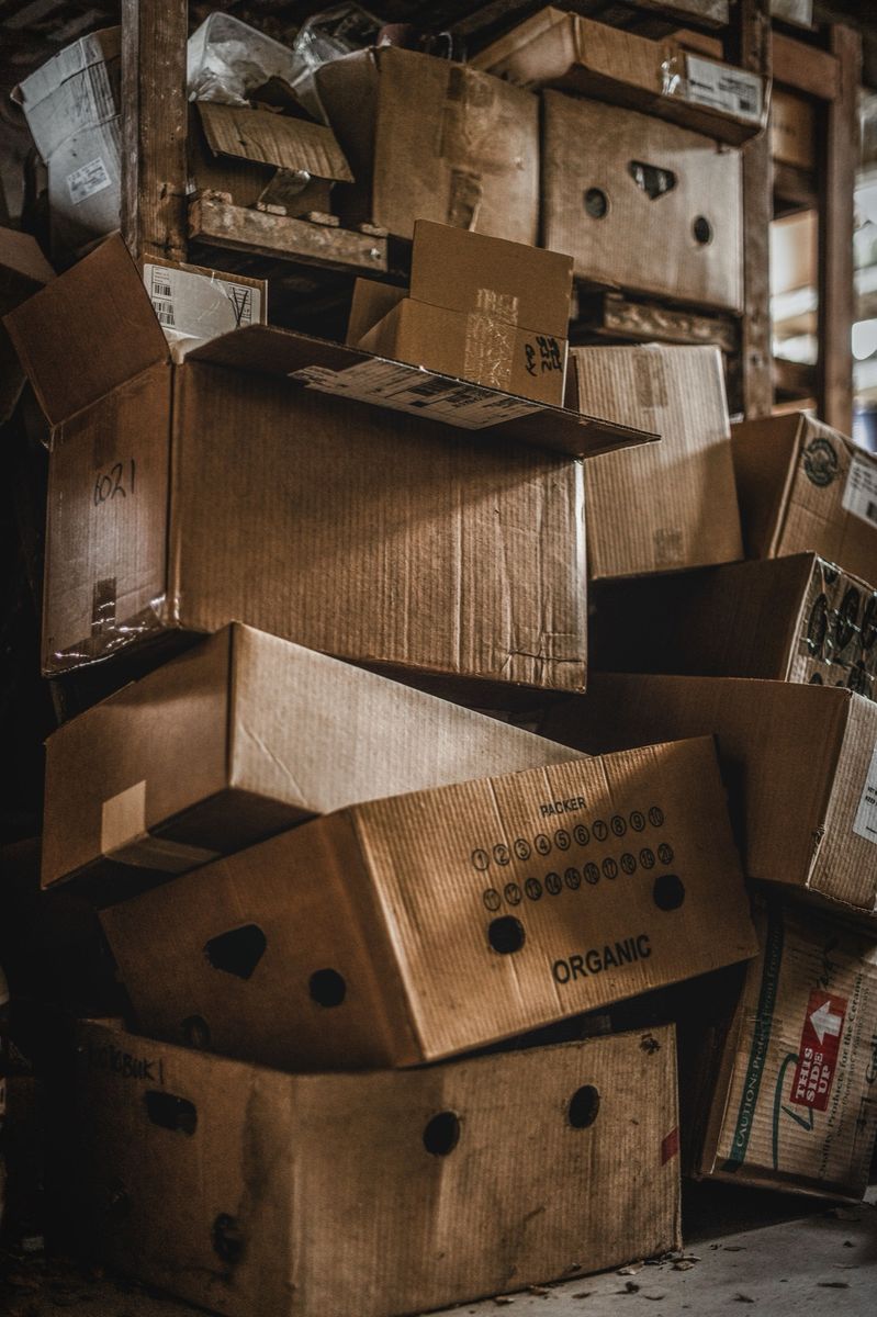Stacked boxes and clutter ready for cleanout hauling